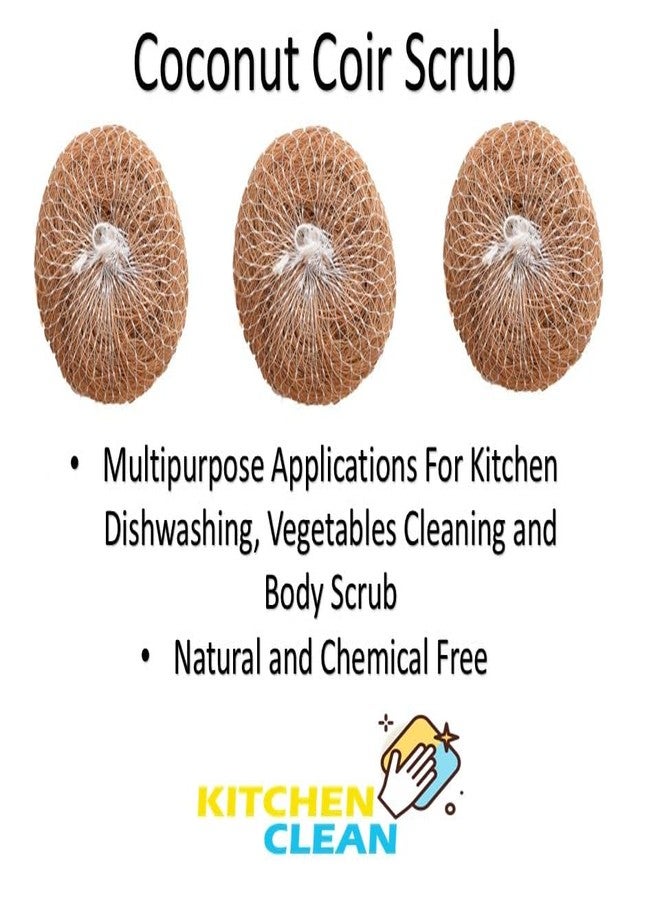 Kitchen Clean™ 3 Pcs Soft Circular Coconut Coir Scrub for Multipurpose Use | Chemical-Free Nariyal Juna | Eco-Friendly Natural Kitchen Scrubber (Pack of 3) - Image 2